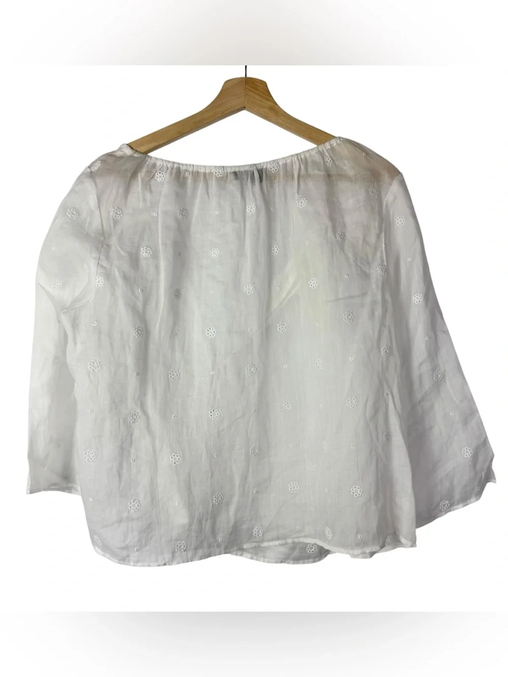 J. Crew White Eyelet Tie Front Slip Long Sleeve Top M
